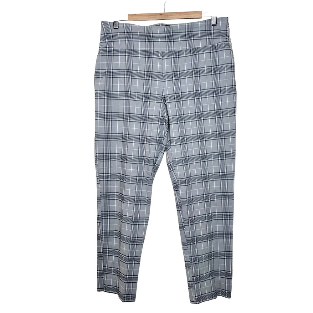 Zac & Rachel Plaid Straight Leg Pants Gray Womens 14 Mid Rise Pull On Career
